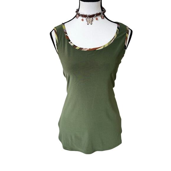 Y2K VTG. OLIVE GREEN TRIMMED RELAXED BLOUSE TANK MEDIUM BY‎ ATTITUDES BY RENEE - Picture 2 of 8